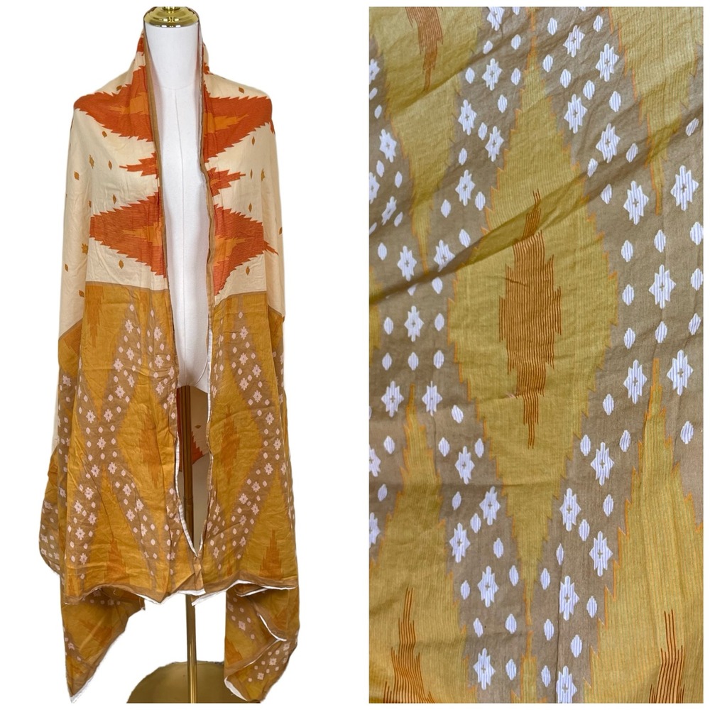 Gul Ahmed Fabric Scarf Yellow Geometric Southwestern Tribal Print Wrap Boho